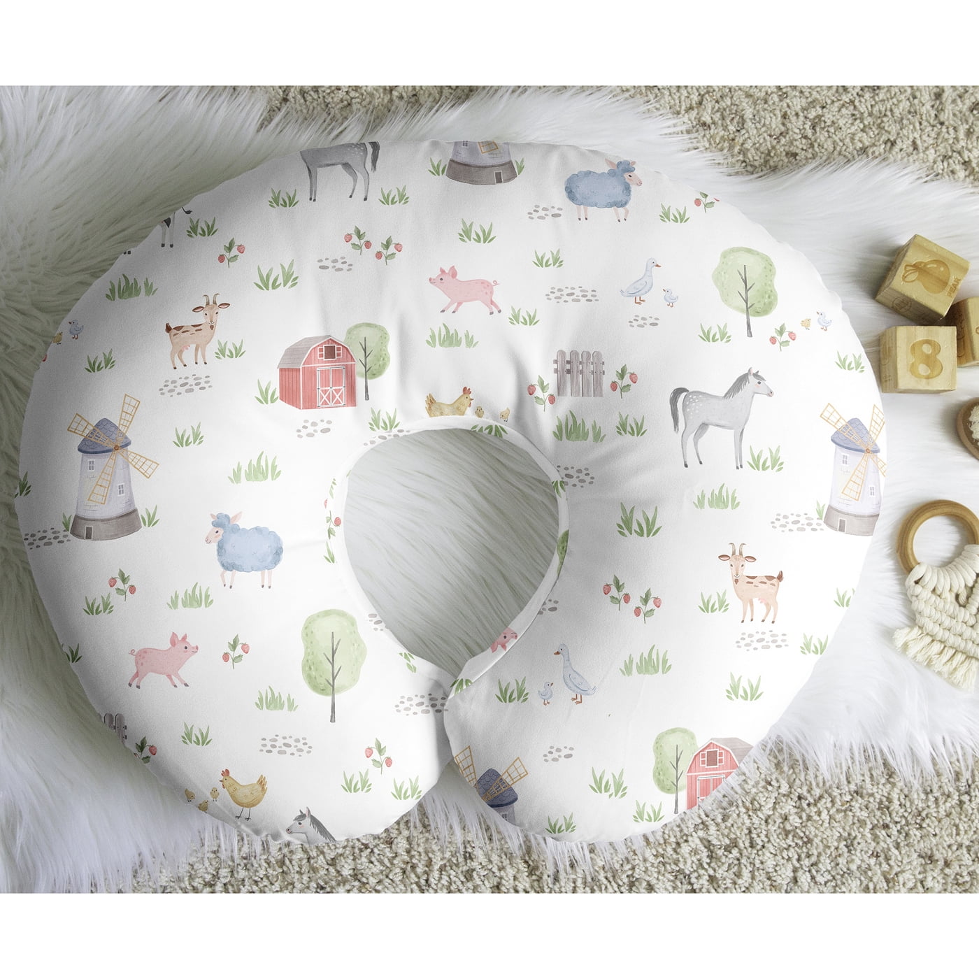 Sweet Jojo Designs Farm Animals Gray Green Grey Red Nursing Pillow Cover Case (Pillow Not Included) (Pillow NOT Included)