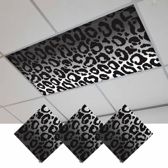 Black Ombre Leopard Magnetic Fluorescent Light Covers for Ceiling Lights 2x4Ft, Modern Abstract Art Aesthetics Office Classroom Kitchen Drop Ceiling Light Covers Lighting Filters Shade Panel 3 Packs