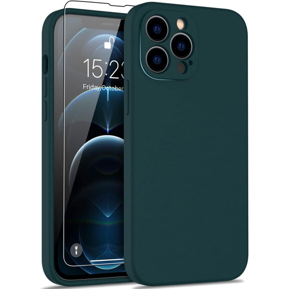 for iPhone 12 Pro Max Case with Screen Protector,Complete Protection with Enhanced Camera Lens Cover,Soft Silicone Protective Phone Case for iPhone 12 Pro Max 6.7",Pine Green