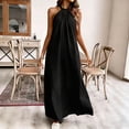 thumbnail image 2 of THDHVS Maxi Dress,Solid Color Halter Backless Loose Dress Casual Beach Vacation Style for Summer,Summer Dresses for Women Black S, 2 of 6