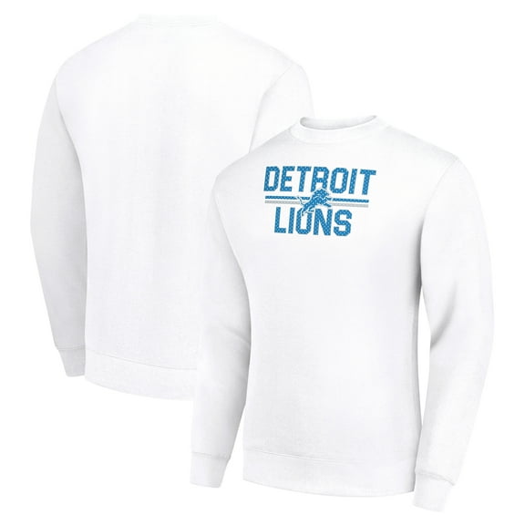 Men's Starter White Detroit Lions Team Mesh Print Graphic Pullover Sweatshirt