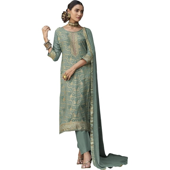 Indian Pakistani Designer Ethnic Wear Stitched Shalwar Kameez Trouser Pant with Dupatta Suits ( Pistachio Green, XS - 36 )