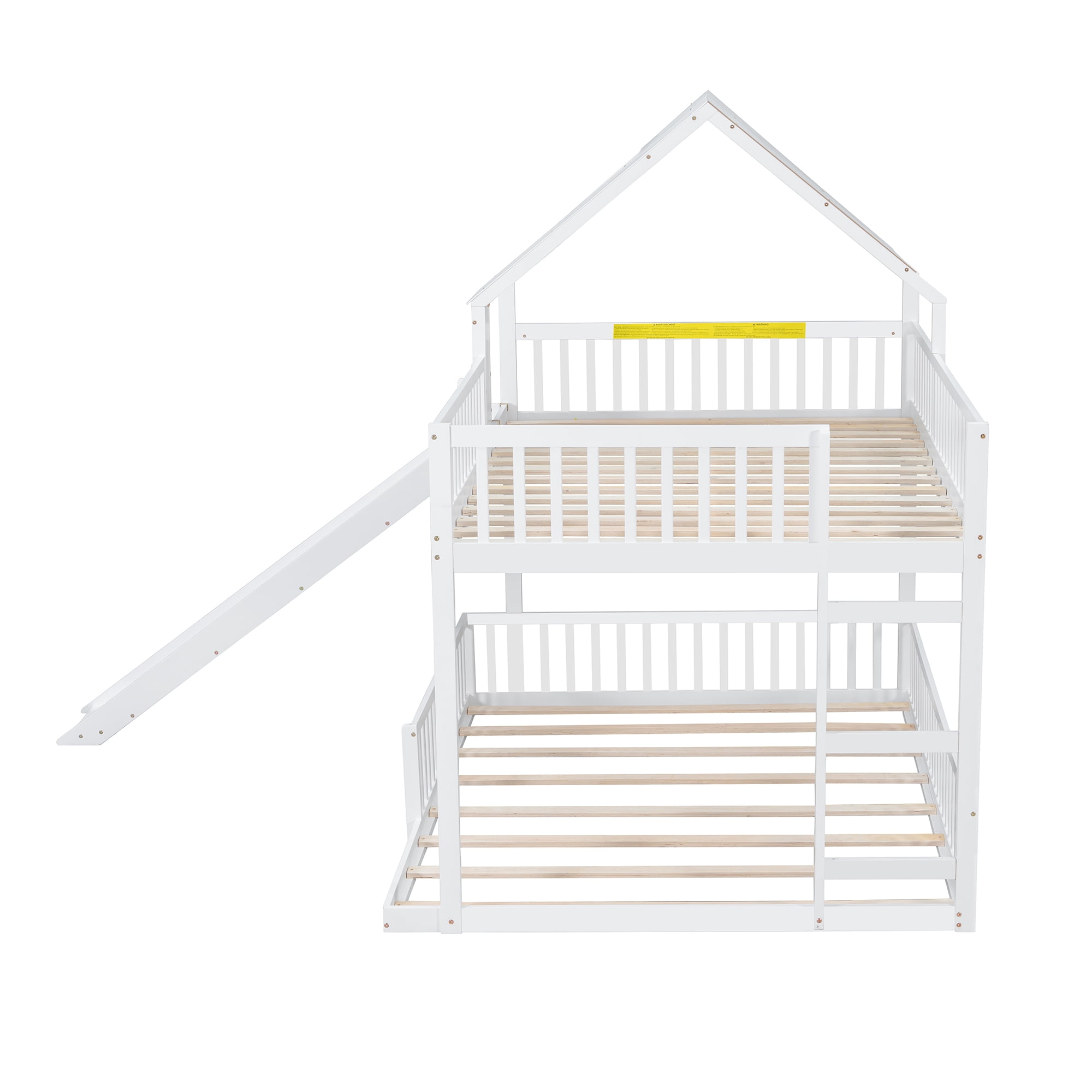 Euroco Wood Full XL over Queen Size Bunk Bed with Slide, White