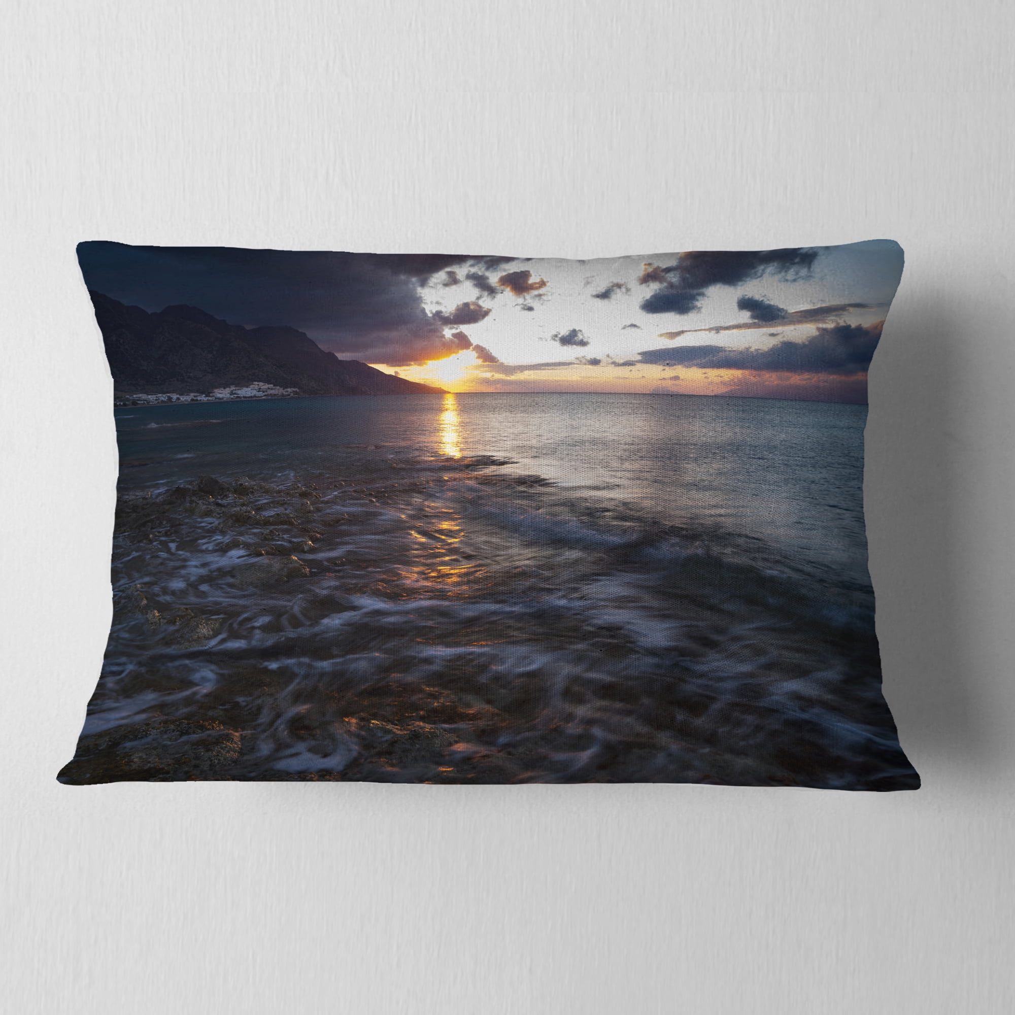 Designart 12" x 20" Blue Polyester Throw Pillow