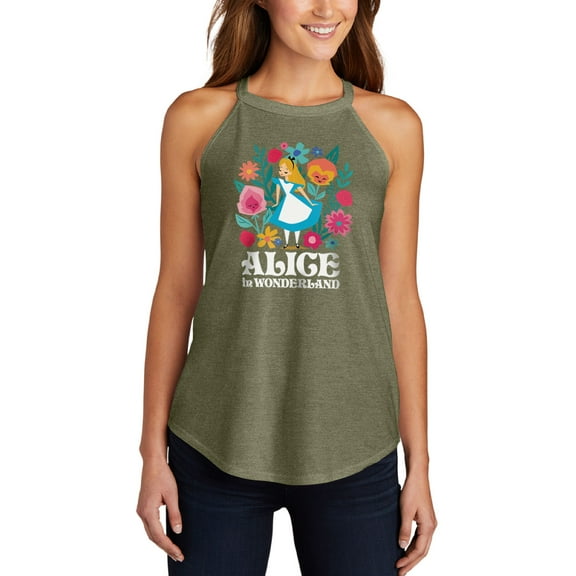 Alice In Wonderland - Wonderland Flowers - Juniors High Neck Tank Top