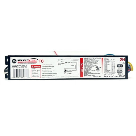 Ge Lighting GE232MVPS-N-S30 Ballast, Fluorescent, T8, 120/277V Lighting, Black