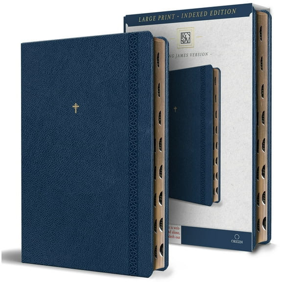KJV Holy Bible, Large Print Handy Size Format, Blue Premium Imitation Leather with Ribbon Marker, Red Letter, Thumb Inde, (Paperback)