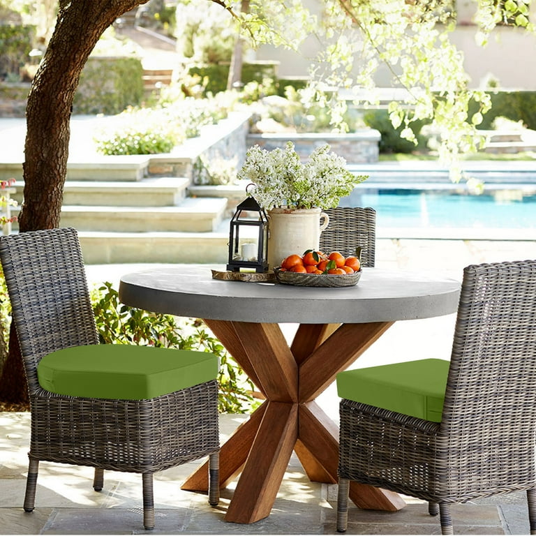 idee home Outdoor Chair Cushions Set of 2 Thick 17 x 17 x 3 Patio Chair Cushions for Outdoor Furniture Waterproof with Ties Outdoor Seat Cushion Patio Chair Pads Dining Chair Green