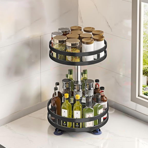 Rotating Spice Shelf Under 5 ! Kadlawus Multi-Tier Spice Storage Carousel, 360-Degree Rotating Countertop Organizer for Kitchen and Dining Area, Durable Metal Construct