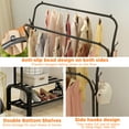 thumbnail image 3 of UNTIMATY Heavy Duty Clothes Rack for Hanging Clothes, Metal Rolling Garment Clothing Racks with Wheels Double-Rod 8 Hangers 2 Shoe Shelves, Black, 3 of 12