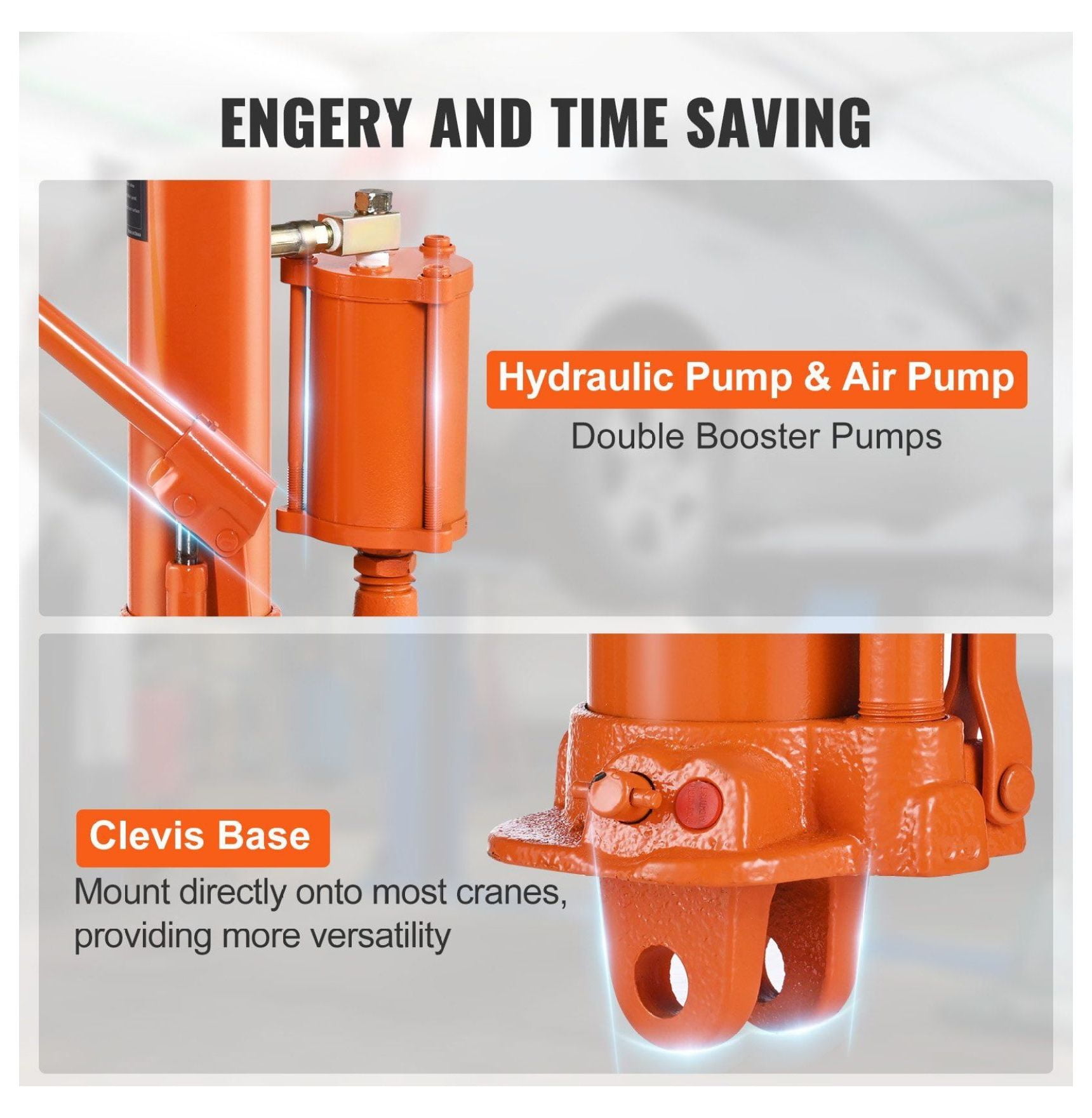 8 Ton Hydraulic Long Ram Jack, Engine Hoist Cylinder with Air Pump - 26-46.1 Inch Lift - Heavy Duty Steel Clevis Base for Garage, Shop Cranes & Farm Equipment