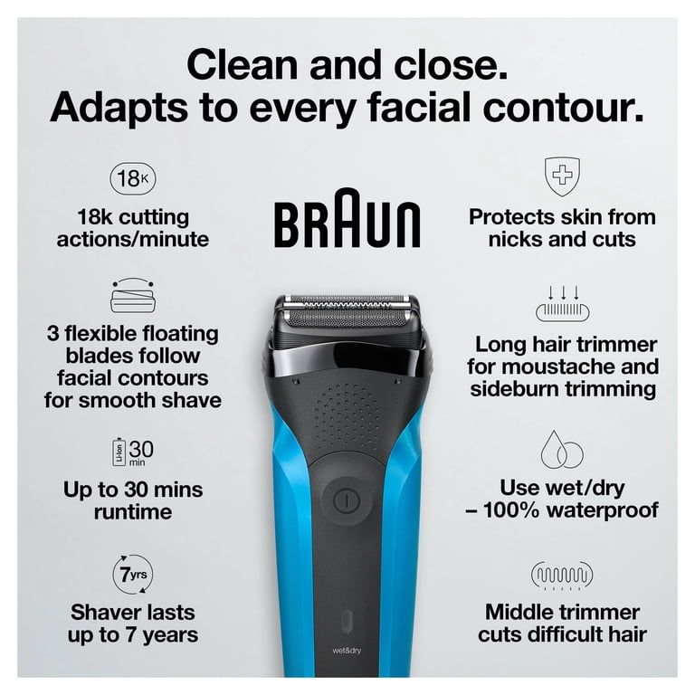 Braun, Rechargeable Electric Shaver, Series 3 3010s, Wet & Dry