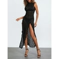 thumbnail image 5 of KelaJuan Women's Lace Long Dress Vintage Sleeveless Round Neck Solid Color Bodycon Dress High Split Dress, 5 of 6