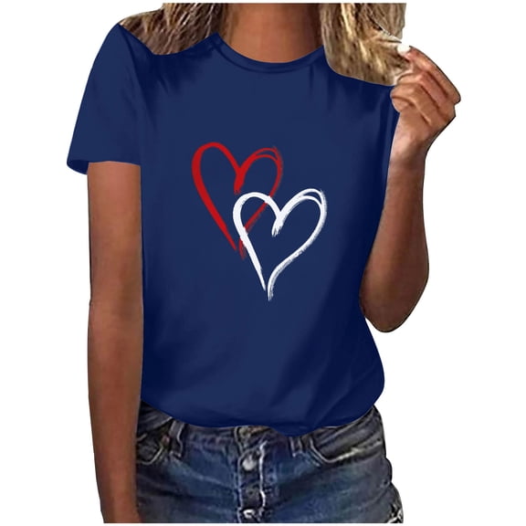 Tbopshirt Valentine's Day T-Shirts for Women Short Sleeve Graphic Tees, Plus Size Tops,Valentines Day Fashion Crewneck Printing Love Heart T-Shirt Casual Loose Womens Tops S-XXXL