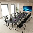 thumbnail image 6 of 8 Pcs Folding Conference Table with Wheels,47.2in Flip-Top Conference Tables,Mobile Training Table for 2-12 Person,Trapezoid Design,for Classrooms & School Office Spaces(Ebony), 6 of 8