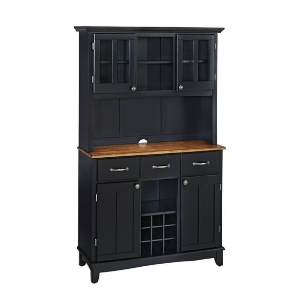 Pemberly Row 3 Drawer Black Buffet and 2-Door Hutch with Cottage Oak Top