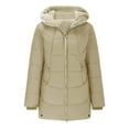 thumbnail image 4 of Women's Mid-Length Hooded Cotton Jacket, Fleece Lined Thickened Winter Coat with Full Zip, Warm Quilted Outerwear, Knee-Length Puffer Style Parka for Women, Comfortable Casual Long Coat Beige L, 4 of 7