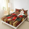 thumbnail image 4 of Feelyou Christmas Bowknot Queen Sheet Sets, Red Gold Ball Flat Sheet, Geometric Stripes Queen Fitted Sheet, Super Cozy Room Decor,4 Pieces, 4 of 7