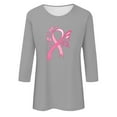 thumbnail image 4 of Homenesgenics Breast Cancer Ribbon Shirts Women's Loose Casual Breast Cancer Printed Round Neck 3/4 Sleeve 3/4 Sleeve T-Shirt Tops Gray L, 4 of 4