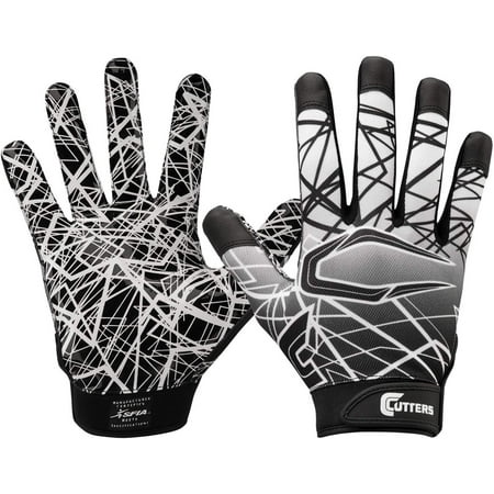 Cutters Game Day Football Receiver Glove with Silicone Grip One Pair, Youth Small, Black