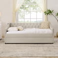 thumbnail image 4 of LiviNest Twin Daybed for Small Apartments: 3-in-1 Pull-out Extendable Bed with Dual USB Charging - Space-Saving Sleeper Sofa for Guest Room & Home Office - Beige Upholstery with Button-Tufted Back, 4 of 6