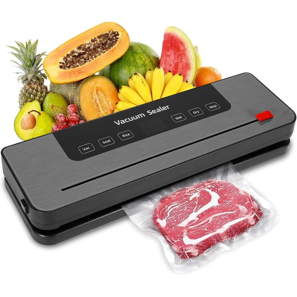 Máquina selladora al vacío, selladora de alimentos automática compacta de un solo toque con luces indicadoras LED, selladora al vacío con cortador incorporado para alimentos húmedos y secos (plateada