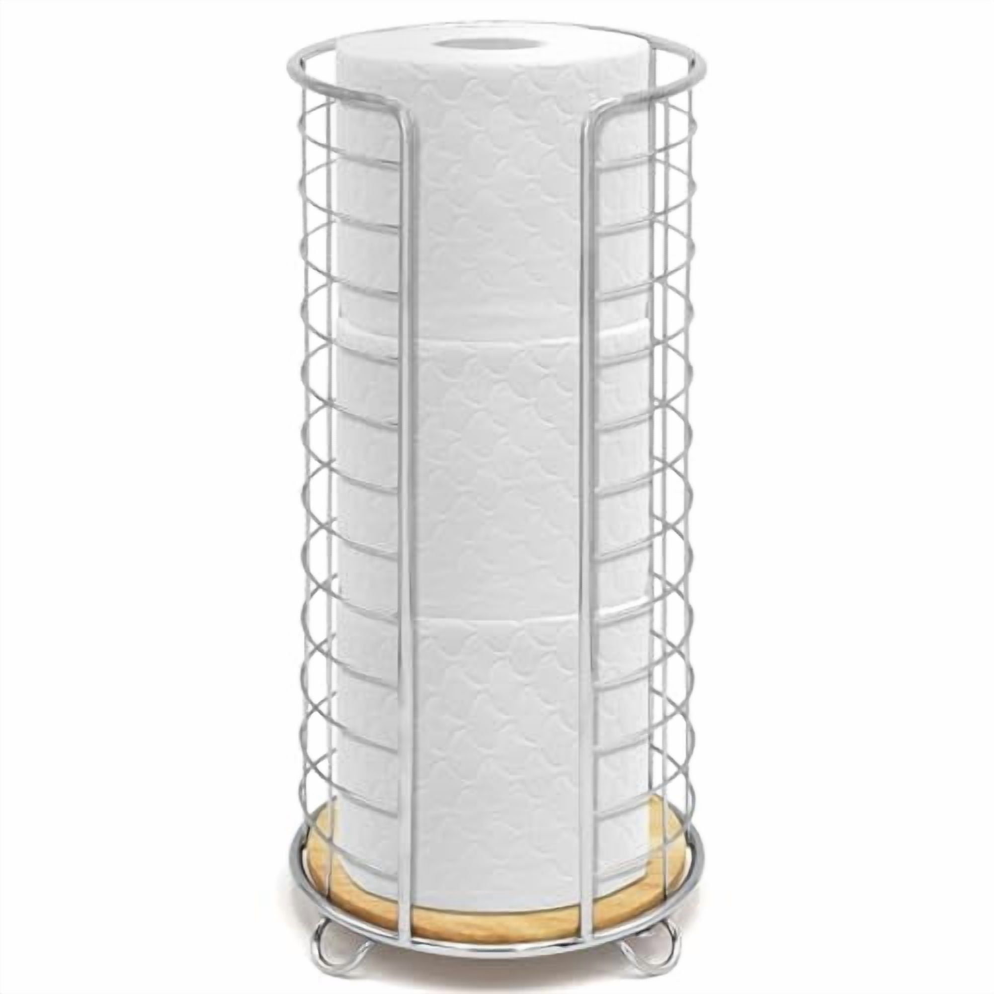 , Stylish Toilet Paper Holder with Bamboo Base, Freestanding Bathroom Tissue Organizer, Minimalistic Storage Solution, Modern Trending Design [Holds Large Rolls], Chrome…
