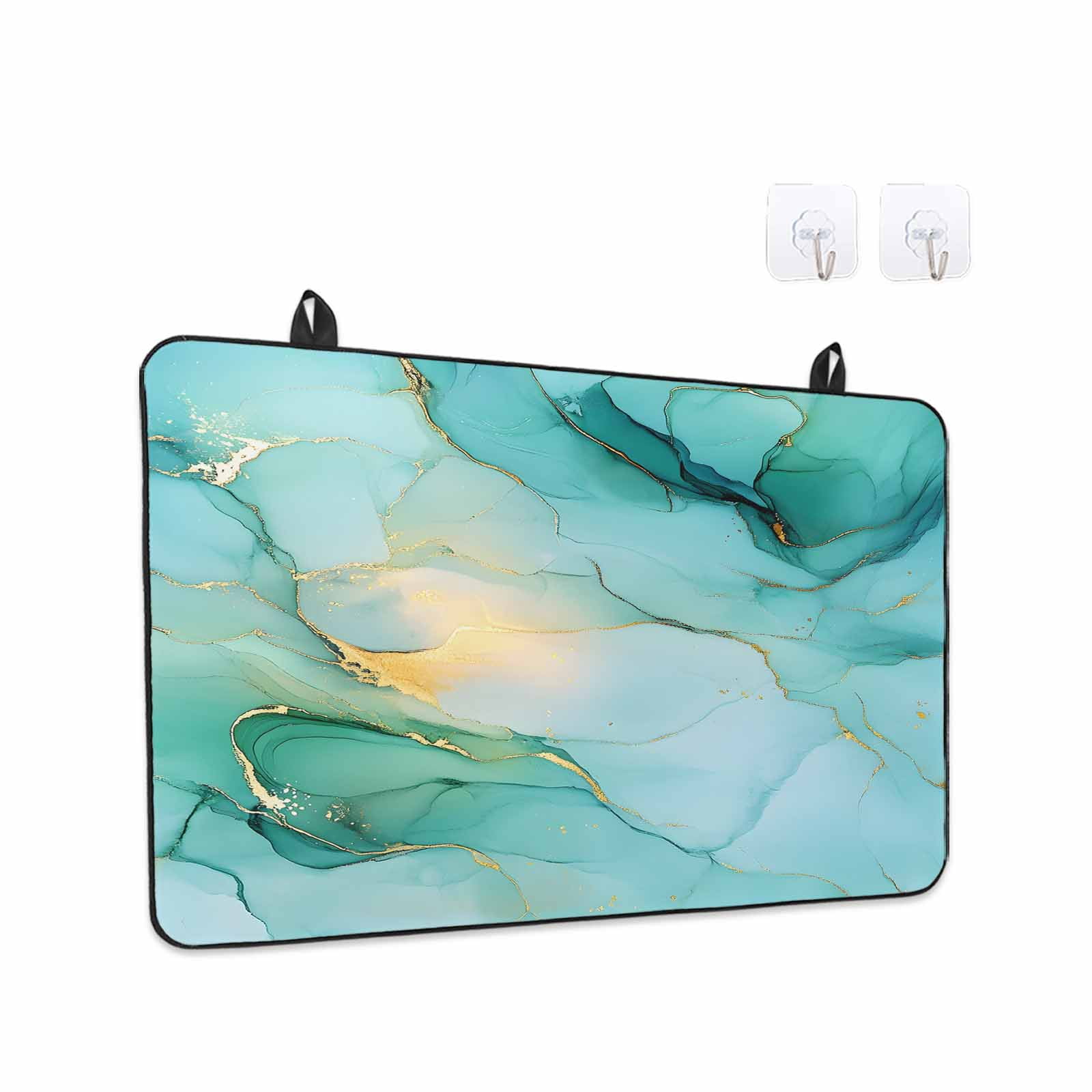 Teal Marble Stove Top Cover for Electric Stove, Heat-proof & Non Slip Glass Top Stove Cover Protector, Abstract Art Modern Ink Painting Kitchen Flat Cooktop Rubber Mat 24x21 Inches