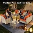 thumbnail image 3 of Vcatnet Outdoor Patio Furniture Sets 8 Pieces Sectional Sofa Wicker Conversation Set with Swivel Glider Chairs and Solar Powered Coffee Table for Porch, Deck, Orange Red, 3 of 11