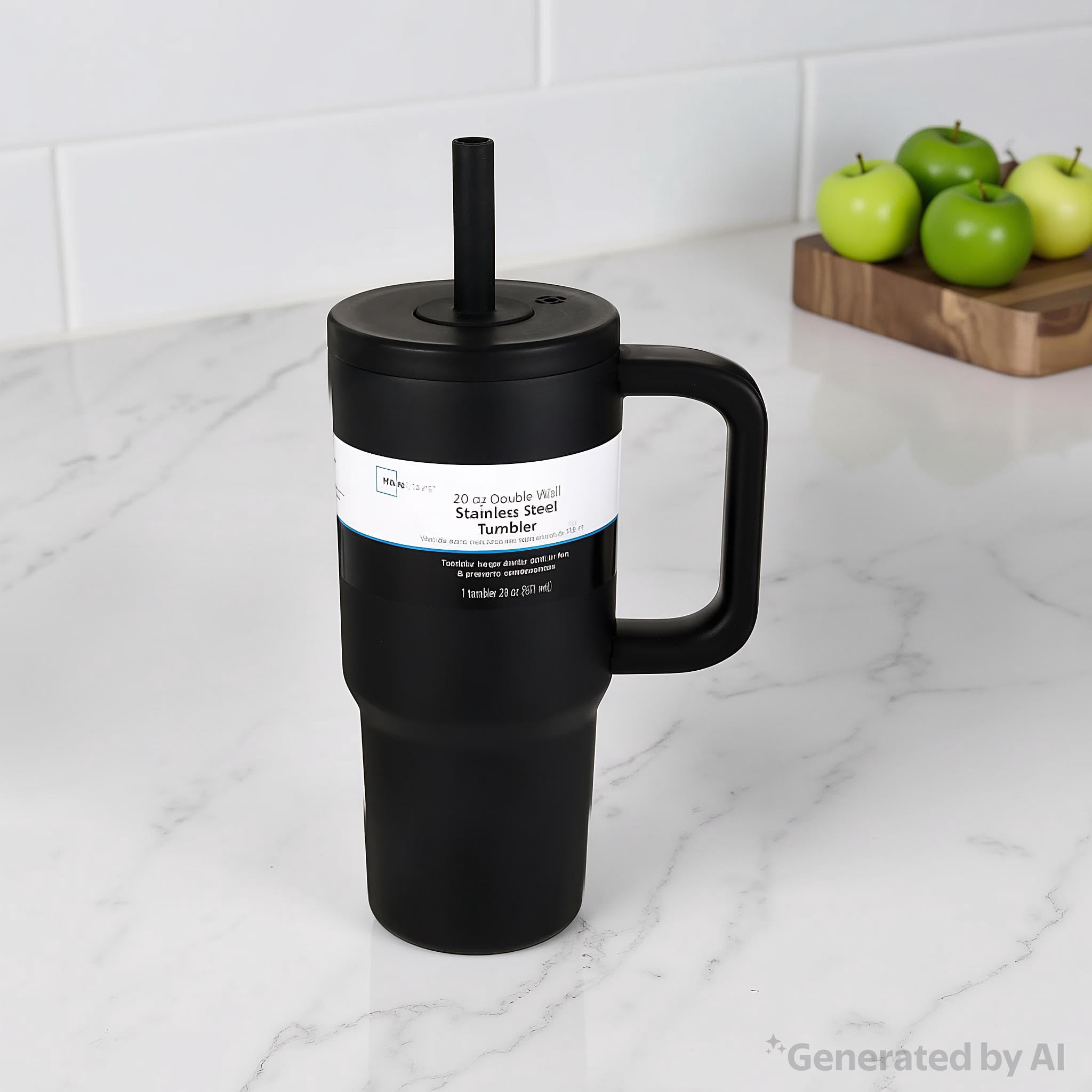 Mainstays 20 oz Stainless Steel Double Wall Tumbler , Straw Lid, Black