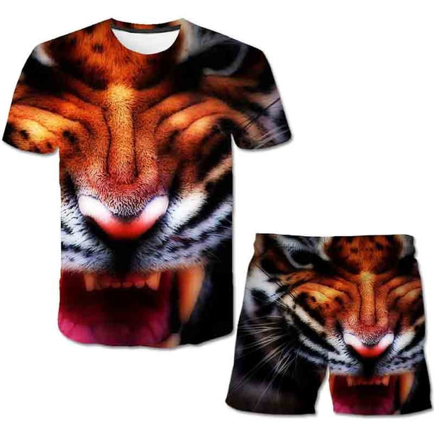 Conjuntos de ropa de tigre para niños y niñas, camisetas bonitas de verano, pantalones cortos de 1 a 14 años, 2 uds., trajes de ropa para niños, traje informal a la moda, Outfits14T Gao Jinjia LED