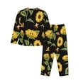 thumbnail image 2 of Kll Bees And Sunflowers Print Women'S Long Sleeve Pajamas With Pants Sleepwear Loungewear 2 Set-Large, 2 of 9
