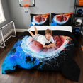 thumbnail image 3 of Manfei Sports Queen Comforter Set, Fire and Ice Comforter Sets Queen, Black Orange Brightblue, Black Reversible 3 Pieces 1 Comforter and 2 Pillowcases, 3 of 6