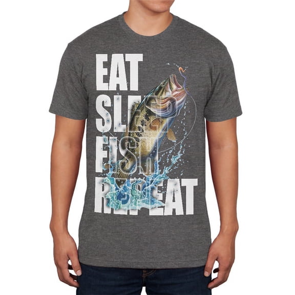 Old Glory Mens Eat Sleep Fish Repeat Action Bass Short Sleeve Graphic T Shirt