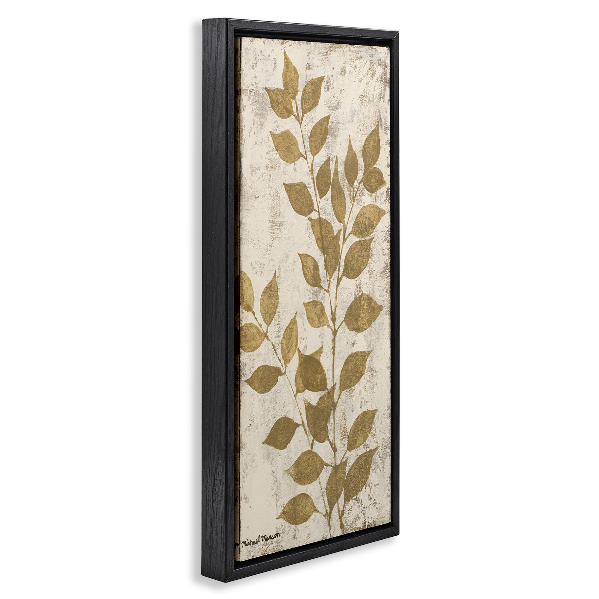 Stupell Industries Natural Leaves Impression Plants & Flowers Painting Black Floater Framed Canvas Art Print Wall Art, 11 x 25