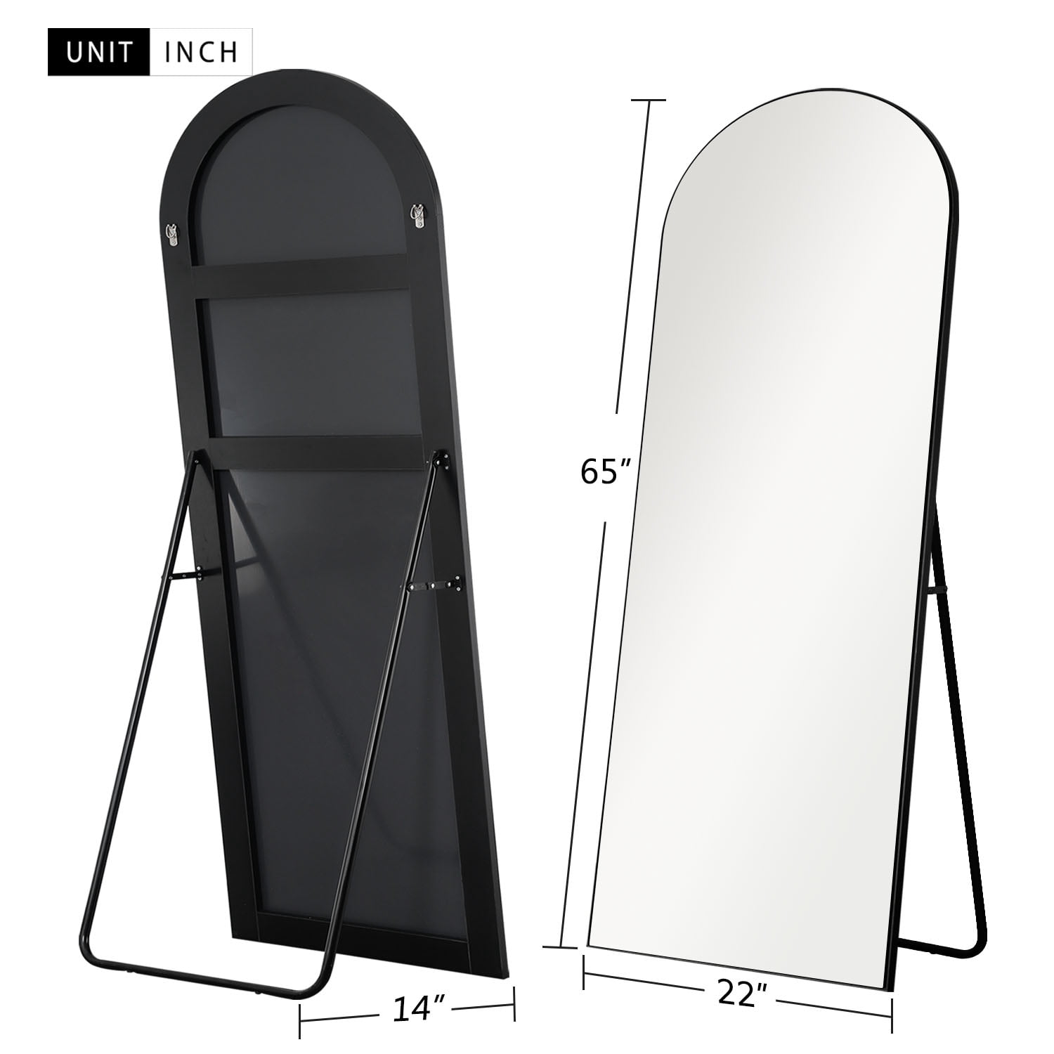 Arch Floor Mirror PS Full Body Mirror for Living Room Bedroom 65"x22",Black