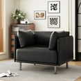 thumbnail image 2 of 39" Vintage Black Faux Leather Lounge Chair with Polyester and PU Leather Upholstery, Solid Wood Frame and Steel Legs, Perfect for Living Room, Bedroom, or Office, 2 of 5