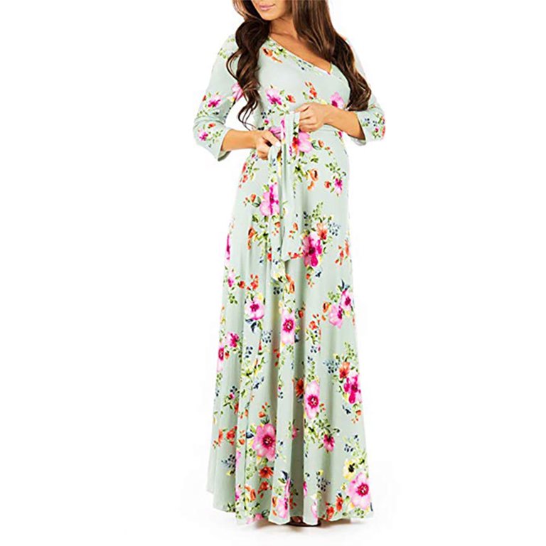 Mommy Style - Maternity 3/4 Sleeve Ruched Maternity Dress W/Empire Waist for  Baby Showers or Casual Wear. Size Medium. - Walmart.com