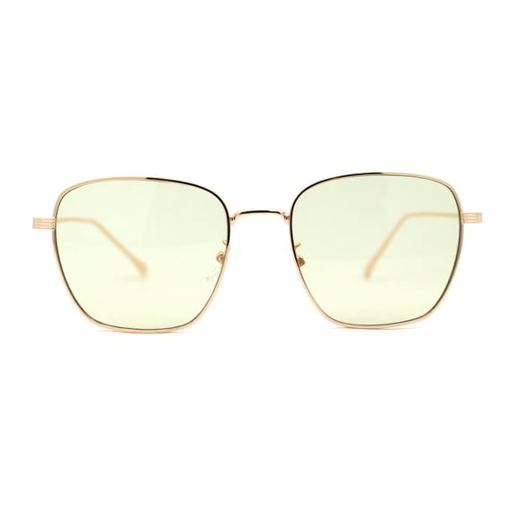 Classic Rectangle Retro 90s Nerdy Metal Rim Sunglasses Gold Light Green