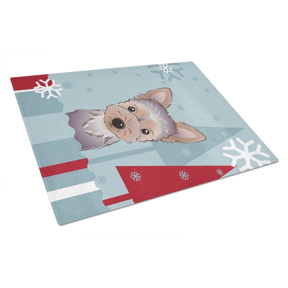 Caroline's Treasures Winter Holiday Yorkie Puppy Glass Cutting Board Large