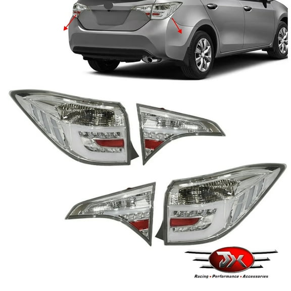 JX RACING LED Tail Lights Lamps Chrome Compatible with 2014 2015 2016 Toyota Corolla Rear Brake Light Set