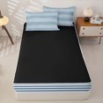 thumbnail image 4 of Castle Fairy Mid Century Horizontal Stripe Zipper Twin Comforter Sets with Fitted Sheet and 2 Pillowcases,Vintage Thin Line Zipper Bedding Set,Navy Blue White,Reversible, 4 of 5