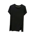 thumbnail image 3 of Rvasteizo Blouses for Women Fashion Short Sleeve Round Neck Summer Solid Side Slit Casual Light Ladies Daily Relaxed Shirt Top, 3 of 5
