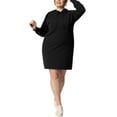 thumbnail image 2 of Agnes Orinda Women's Plus Size Rib Knit Pullover Sweater Long Sleeve Hooded Bodycon Dress Army 1X Black, 2 of 7