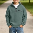 thumbnail image 2 of BLVB Boys Waffle Textured Quarter Zip Sweatshirts Fashion Long Sleeve Pullover Tops Kids Trendy Athletic Casual Outfits(Green,9-10 Years), 2 of 7