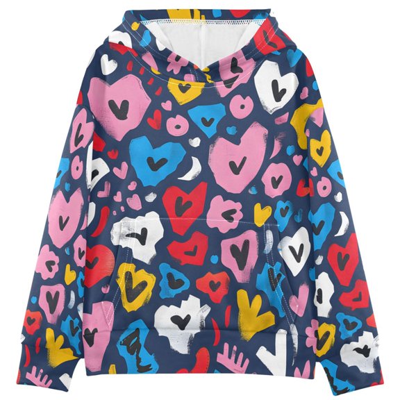 DIXRUYEE Love Pattern Print Hoodie Casual Pullover Sweatshirt With Kangaroo Pocket