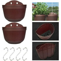 BUZIFU 2 Pcs Hanging Planters Wall Mounted Hanging Basket Fence Planter Hanging Plant Pots Plastic Flower Pot Container with Drainage and 4 Hooks for Balcony Fence Patio Planters, Indoor Outdoor