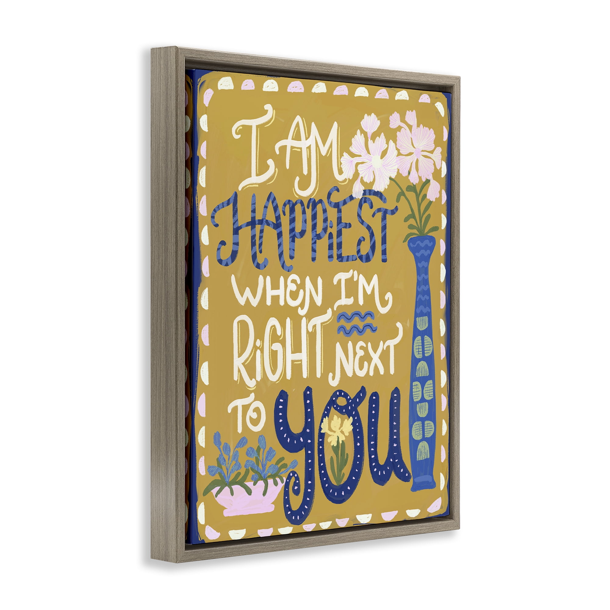 Stupell Industries Happiest Next To You Brown Framed Floater Canvas Wall Art, design by Connie Summers