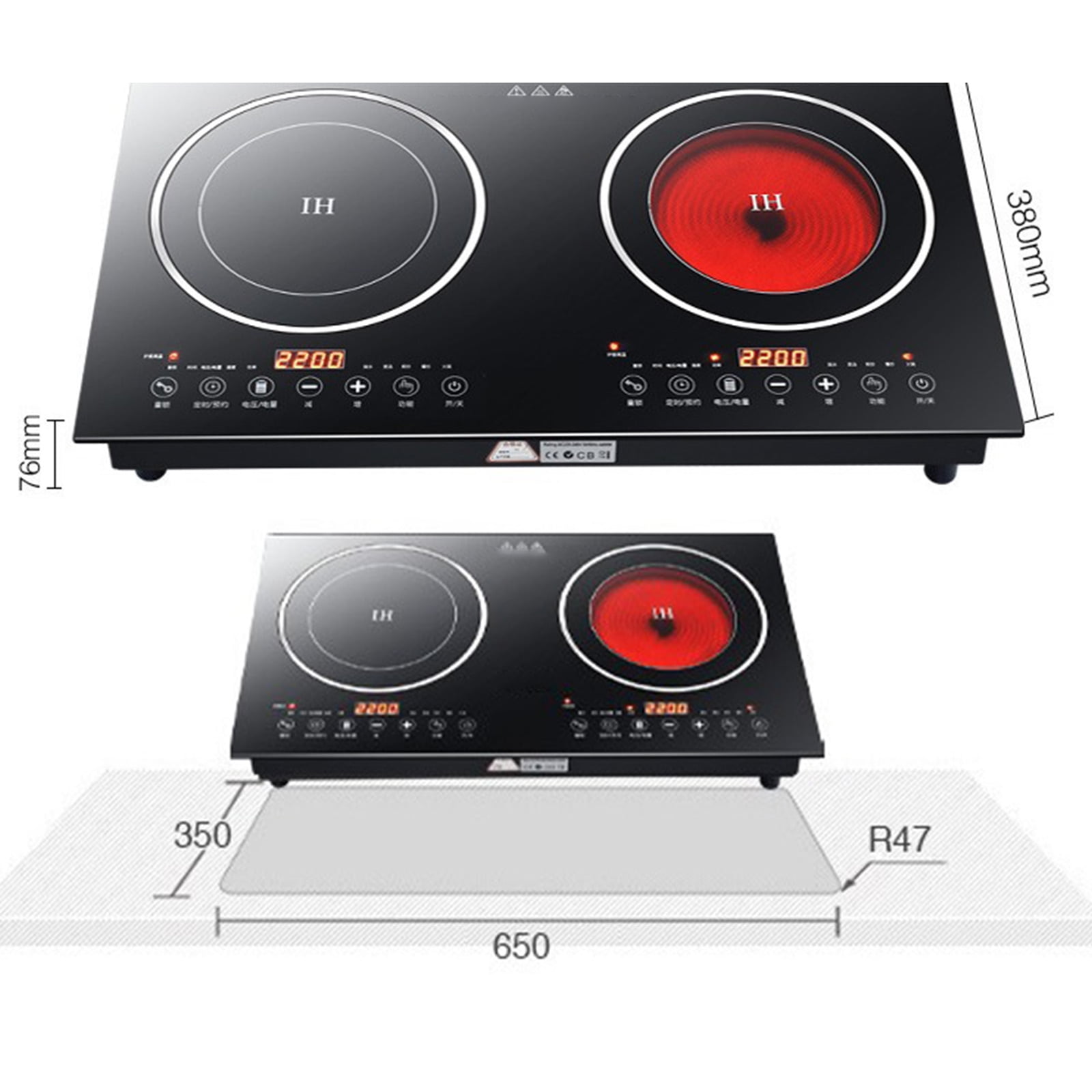 DERCLIVE Electric Ceramic Stove Induction Cooktop, Electric Stove 2 Burner Electric Burner Countertop Infrared Induction Cooker Home Cooktop Cooking Furnace