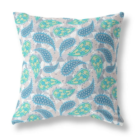 20â€ Green Indigo Boho Paisley Indoor Outdoor Throw Pillow